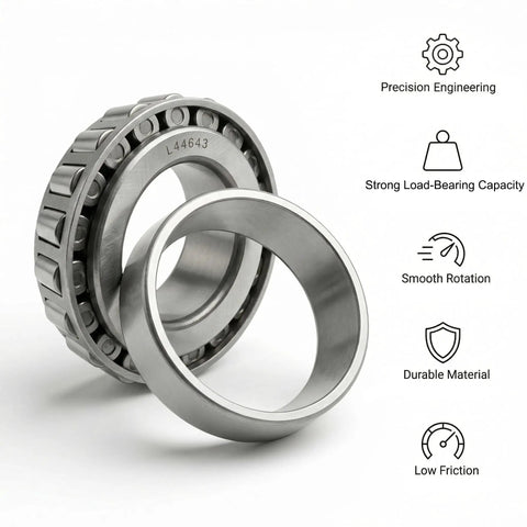 Beefy Heavy Duty Tapered Roller Bearing Cone And Cup Set With Chrome Steel For Auto And Industrial Use, 1.0000 Bore By 1.9800 OD