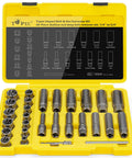 Deep Bolt Extractor Set 28 Piece Kit With Three Eighths Inch Drive For Stripped Broken And Rounded Bolts Lug Nut Removal