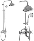 Exposed Shower Faucet System No Fuss All In One With 8 Inch Rainfall Head Tub Spout Handheld Spray Wall Mount Double Cross Handles