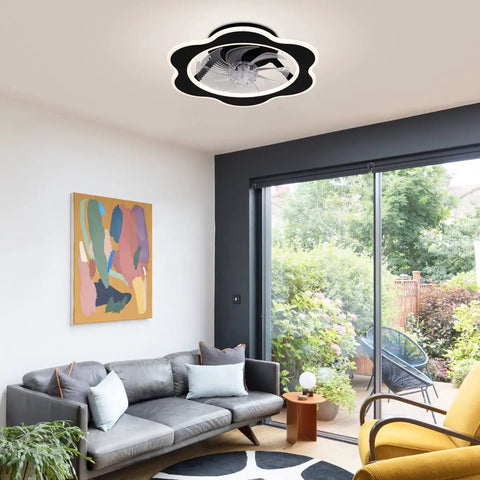 Low Profile Ceiling Fan With Light Modern Flush Mount LED Dimmable Remote Control With Hidden ABS Blades in living room