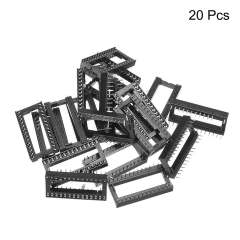 Pile of 20 Pack DIP IC Socket Adapters 28 Pin, 2.54mm Pitch For Soldering And Quick IC Testing, black rectangular connectors