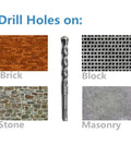 30-piece SDS-Plus masonry drill bit set, 5/32 in x 6 in; center bit shown with brick, block, stone, masonry textures