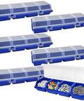 Six Piece Screw Organizers With Lids Plastic Stackable Hardware Bins for garage and workshop gear visible contents