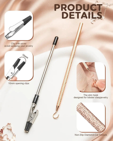 Portable Bracelet Helper Tool With Rubber Tip Clips And 1mm Round Hook For Necklaces Watches And Independent Jewelry Wear Easy Solo Fastening And Scratch Free Design