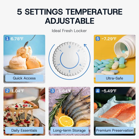 5 settings temperature adjustable dial for No Fuss And Slick Effortless Setup 30 Cubic Foot Upright Freezer in matte black.