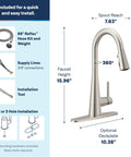 Slick Spot Resist Stainless One Handle Single Hole Pull Down Kitchen Faucet Featuring Power Boost Technology with specifications.