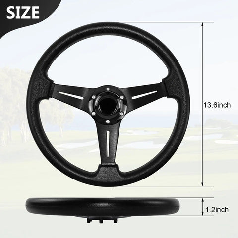 Sharp Universal Golf Cart Steering Wheel With Slick Beefy Grip And Crisp Black Center Stripe For Club Car Ds Precedent Ezgo Rvx Txt Yamaha Requires Chrome Adapter For Quick Install, 13.6 inch size.