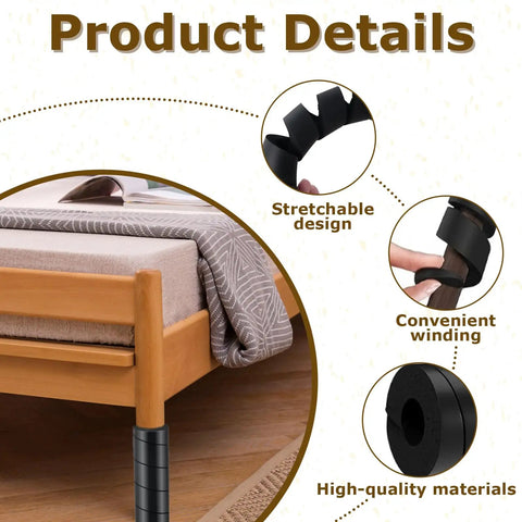 Solid Heavy Duty Rubber Bed Frame Leg Covers, showcasing stretchable design and high-quality materials for floor protection.