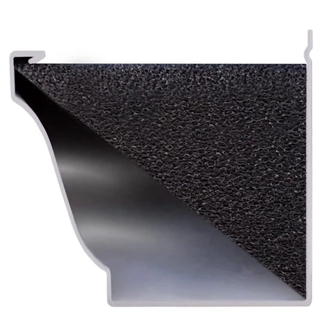 Cross-section of K-Style Foam Gutter Guard 6-Inch Uncoated Filter For Leaves And Debris showing foam texture and gutter fit.
