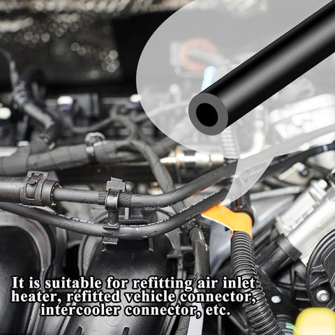Premium Automotive Vacuum Hose Kit With 6.6 Feet High Temp Silicone Tubing In 3mm To 10mm Sizes For Serious Car Guys Doing DIY Engine Mods And Repairs Under The Hood, black hose in engine bay