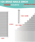 Heavy Duty 15000 Pack 18 Gauge Brad Nails 2 Inch Electro Galvanized Steel showing brad nail dimensions and arrangement.