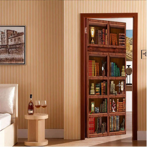 3D Door Mural Wallpaper Stickers Set For Home Decor Self Adhesive And Removable DIY Door Decals Two Piece Large Wall Art Kit for Library