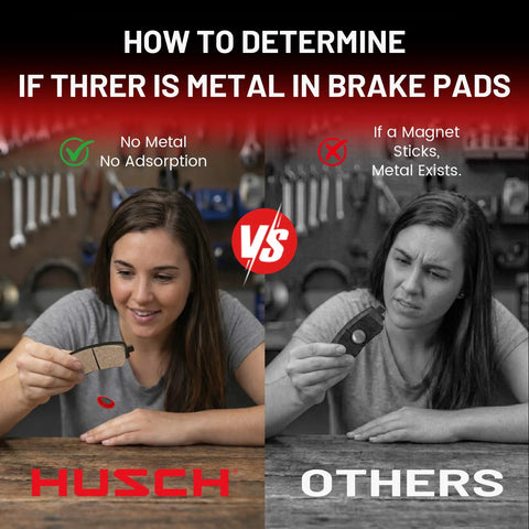 HUSCH D707 front ceramic brake pads kit; two pads shown, left pad with red HUSCH logo, right competitor pad.