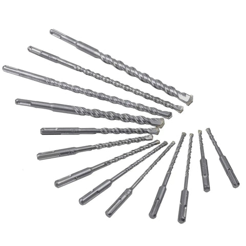 17 Piece Hammer Drill Bits And Chisels Set With SDS Plus Shank, Concrete Masonry Drill Bits, displayed in a fan arrangement.