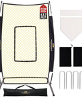 Beefed Up 7x4 Foot Baseball Pitching Screen With Home Plate And Pitcher Plate, Heavy Duty 600D Tear Resistant Mesh, Standalone U Shaped Base