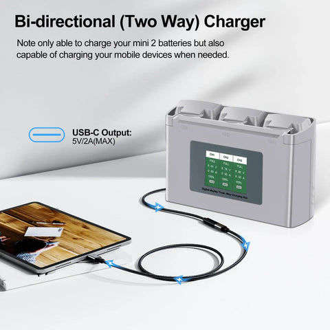 Beefy Mini 2 Series Intelligent Flight Battery 3-slot charging station with LCD display and USB-C output.