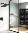 Shower Faucet Set With Rainfall Head And No Fuss Handle Valve Modern Wall Mount 8 Inch Matte Black Shower System display board