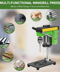 Compact Mini Bench Drill Press For Home Use High Precision And Low Noise Operation showing drill head and base for DIY projects.