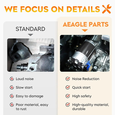 Comparison of standard starter vs AEAGLE parts Jeep Compass Patriot Avenger Journey Caliber Dodge Sebring Starter Replacement