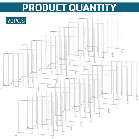 Twenty Pack Wire Closet Shelf Dividers With 100 Nylon Ties, 12 Inch Vertical Organizers, showing 20 clear metal dividers
