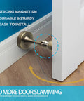Antique Brass Magnetic Door Stopper With Heavy Duty Hold Open Magnet Anti Rust And Durable For All Door Types Wall Or Floor Mount Easy Install Sturdy Stainless Steel Construction Keeps Doors Propped Open Securely installed on baseboard with door