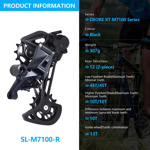 12 Speed Rear Derailleur Rd M7120 SGS for Mountain Bikes, black, showcasing durable construction and crisp shifts, side view.