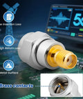 8 Pack F Type to SMA Coax Adapters Gold Plated Brass RF Connectors with focus on brass contacts, low insertion loss, on circuit board