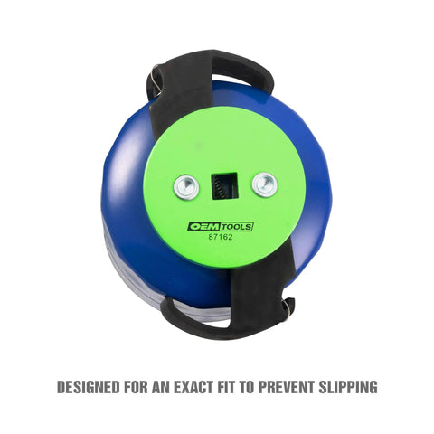 Top view of Adjustable Oil Filter Wrench For Three And One Eighth To Three And Seven Eighth Inch Filters, durable black and green.