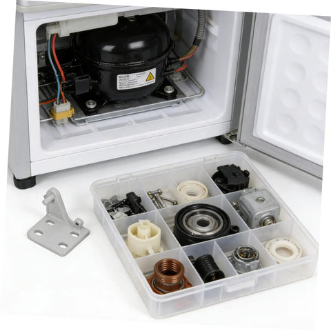 Heavy Duty Metal Refrigerator Door Hinge Replacement Kit For Freezer And Kitchen Cooling No Sweat DIY Swap Double Pack visible with assorted components.