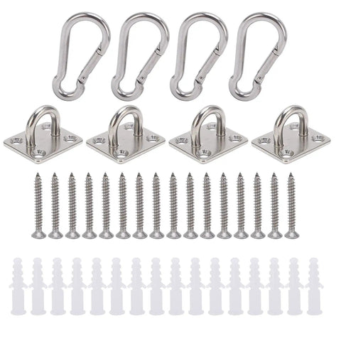 Stainless Steel Hook Hanging Kit Heavy Duty Suspension Hardware For Ceiling Yoga Swing Hammock Mount Rust Resistant And Durable Mounting System For Home Gym Or Outdoor Use with carabiners, plates, screws
