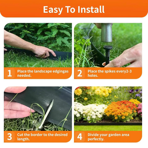 Steps to install Green Orange Landscape Edging Border For Lawn And Garden, 4 Inch By 100 Ft Flexible Plastic Edging With 150 Stakes