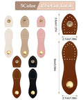 Colorful 15 Piece Leather Snap Buckles Set For Purses And Bags, Sew On Button Closures, shown in five vibrant colors with measurements
