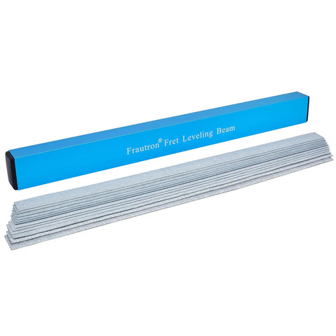 Professional Guitar Fret Leveling Beam And Sanding Block Precision Ground Steel Rail with grit papers, 16x1.5x1in, blue aluminum.