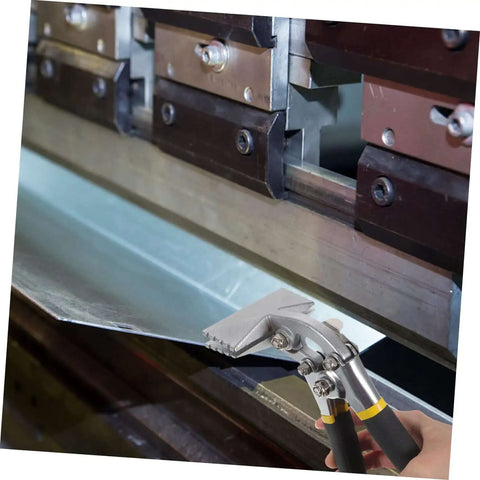 3 Inch Manual Sheet Metal Bender Tool With Straight Jaw Edge Seamer in use on sheet metal for bending and flattening