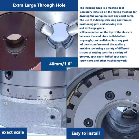 Heavy Duty Beast Rotary Table With 6 Inch 3 Jaw Chuck And Precision Indexing Head showing large through hole and scale features.