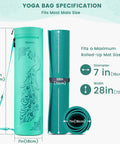 Full Zip Yoga Mat Bag Carrier With Wet Pocket And Front Zipper Pocket 28in x 7in size with mat illustration
