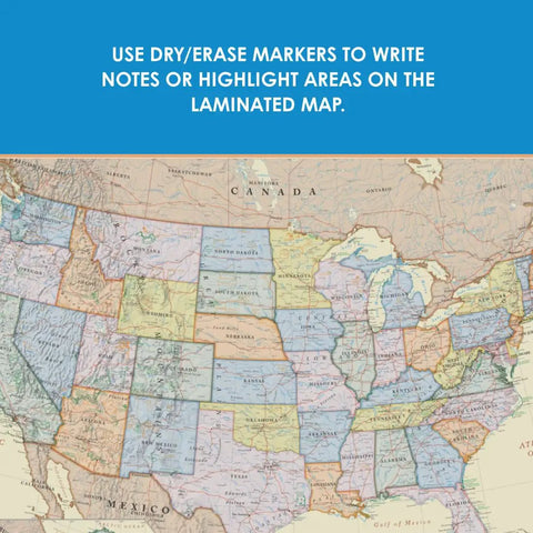 Boardroom Series USA Wall Map Dope Antique Style Laminated Poster showing colorful states and cities for home or classroom decor.