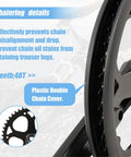 Close-up of Universal 48T 52T Crankset showing double chain guard and 48T teeth detail on E-bikes crankset.