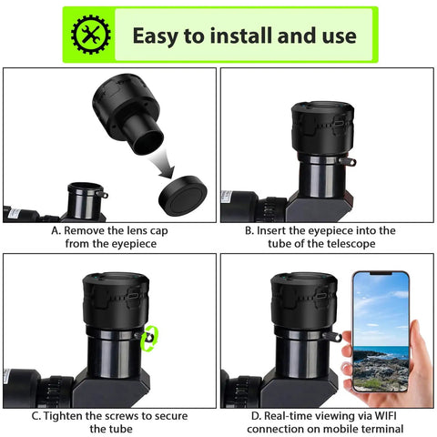 WiFi Electronic Eyepiece For Telescope Camera With 4K Video Recording And One And A Quarter Inch Barrel Easy To Use Wireless Eyepiece Installation Steps