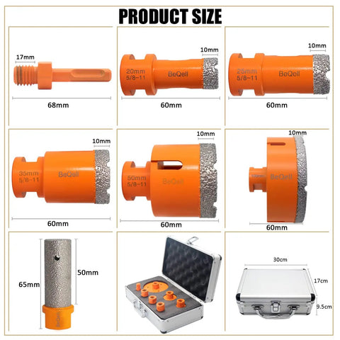 Ultimate Diamond Core Drill Bit Kit Pro Grade For Porcelain Tile Ceramic Marble Brick Granite Stone with product sizes and case