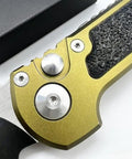 Close-up of the textured handle of the Beefy 7.9 Inch Button Lock Folding Pocket Knife With 3.4 Inch D2 Steel Half Serrated Blade