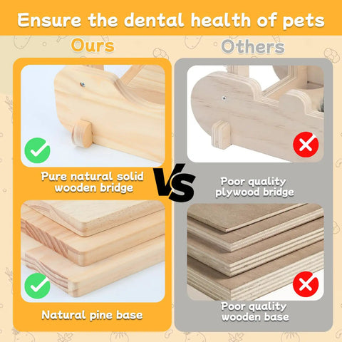 Premium Solid Pine Wood Chinchilla Suspension Bridge and Climbing Ledges comparison image between solid natural wood and plywood.