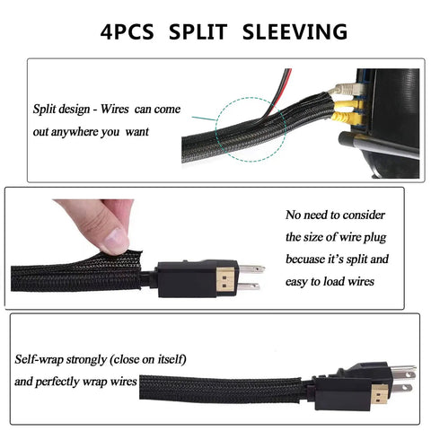 192 Pcs Cable Management Kit with 4 wire organizer sleeves showing split sleeving design for easy wire management.