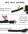 All In One Cable Boss Kit With 4 Sleeves, 53 Clips, 12 Cord Clips, 22 Ties, 20 Adhesive Mounts And 200 Fastening Ties For TV, Office, Home Electronics showing split design cable sleeving with wires