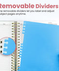 Spiral Notebook With Five Removable Dividers And Tabs, 8.5x11 Hardcover 280-Page Five Subject Journal for Women showing divider