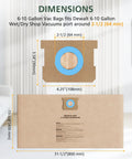 Dimensions and design of 12 Pack Vacuum Bags For 6 To 10 Gallon Wet Dry Shop Vacuums No Fuss Heavy Duty Replacement Disposable Filter Bags