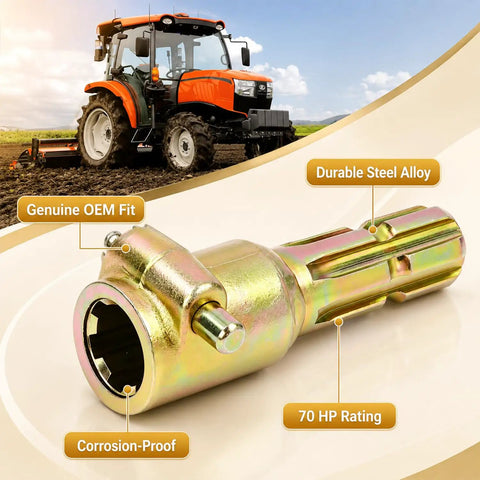 Heavy Duty Gutsy Pto Shaft Extender For Tractor One Three Eight Inch Six Spline Male To Female Connection Rated Up To Seventy Hp with durable steel alloy.