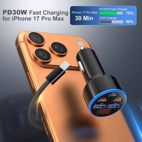 Top Shelf 90 Watt Five Port Usb C Car Charger With Dual Pd 30 W Quick Charge Ports Bringing Lightning Fast Device Refills And Smooth Highway Driving Coverage Daily with a phone.