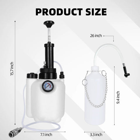 3L Brake Bleeder Kit With Vacuum Pump, 1L Catch Bottle, 4 Master Cylinder Adapters, And 3L Reservoir For Most Vehicles, size diagram.