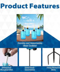 Product features of Four Pack Blue Glass Garden Torches 12 Oz Citronella Outdoor Lights with adjustable height and prong stakes